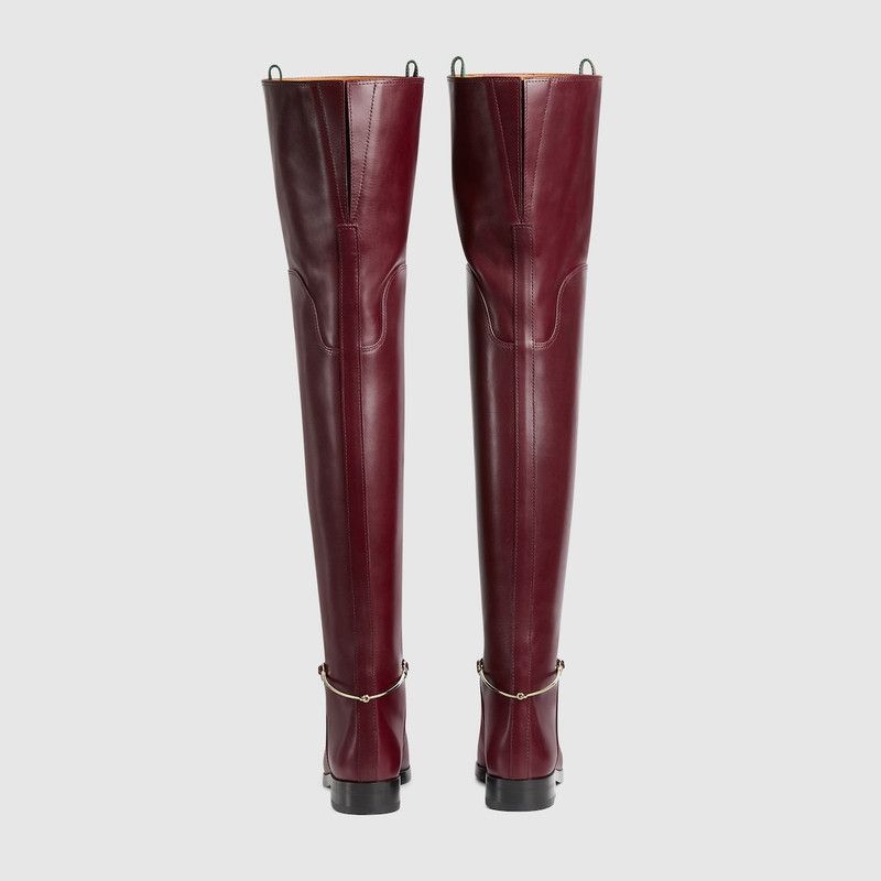 Gucci o1loc1c0226 Women's Slim Horsebit Knee-High Boots Bordeaux Size US 5 / IT 35 - 5 Thumbnail