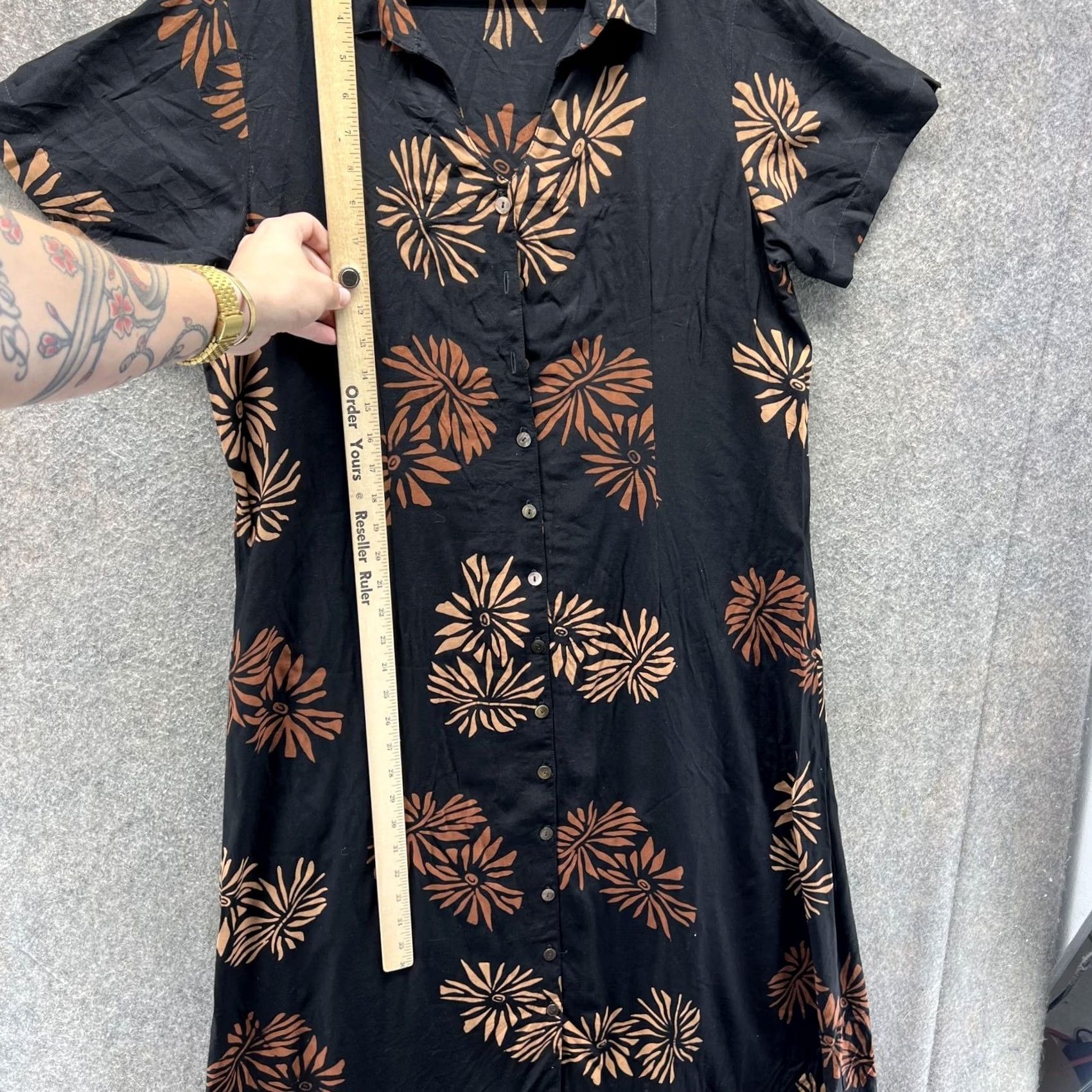 Orvis Orvis Shirt Dress Womens Large Black Floral Rayon Button Front Midi Dress Size L / US 10 / IT 46 - 3 Thumbnail