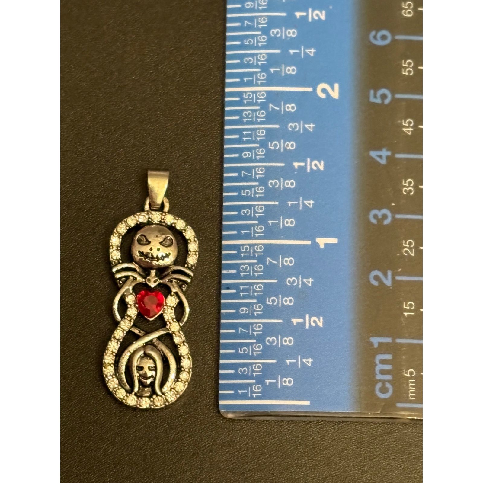 Other Vintage Halloween Gothic Skull Pendant with Red Heart Size ONE SIZE - 2 Thumbnail