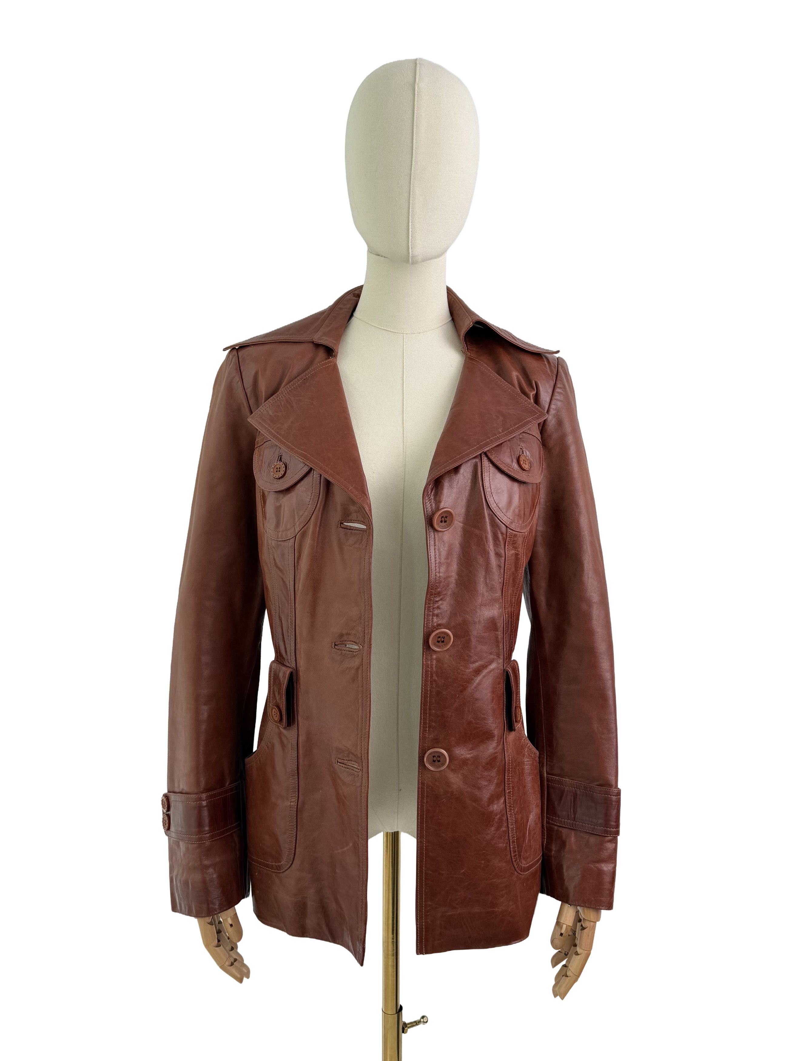 Vintage Vintage Brown Leather Jacket Button Front Retro Mid Length Size S / US 4 / IT 40 - 3 Thumbnail