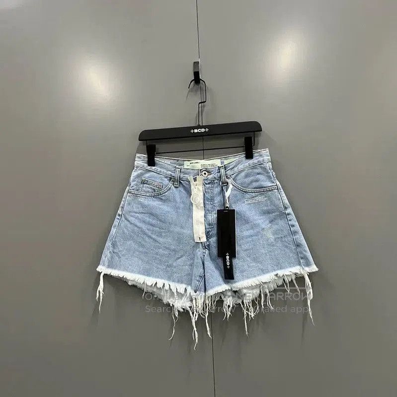 Off-White Blue Cotton Summer Women's Shorts .