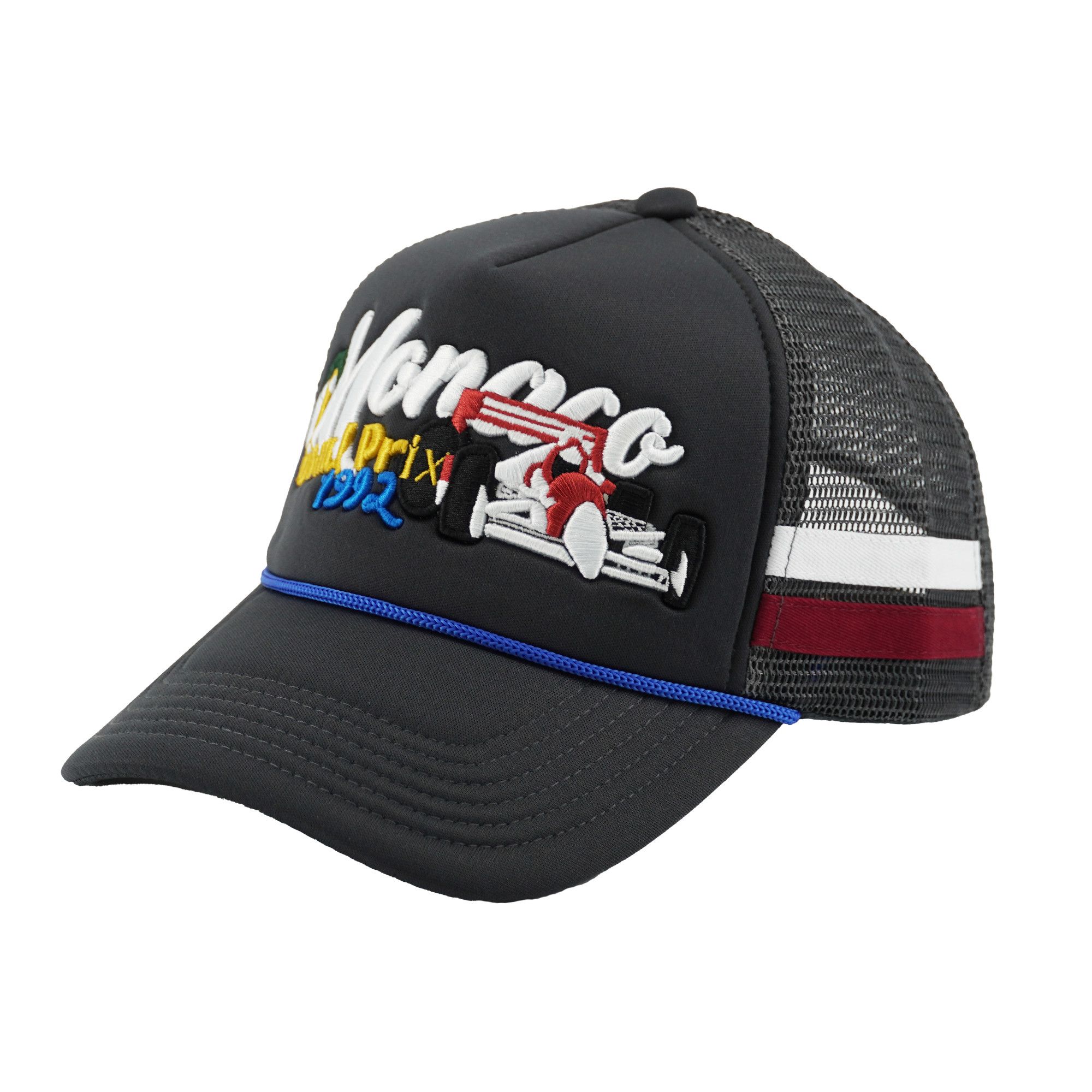 Monaco Grand Prix 1992 Racing Trucker Hat - Premium Foam 3D Embroidered Mesh Cap For NASCAR & Car Fans (Grey)