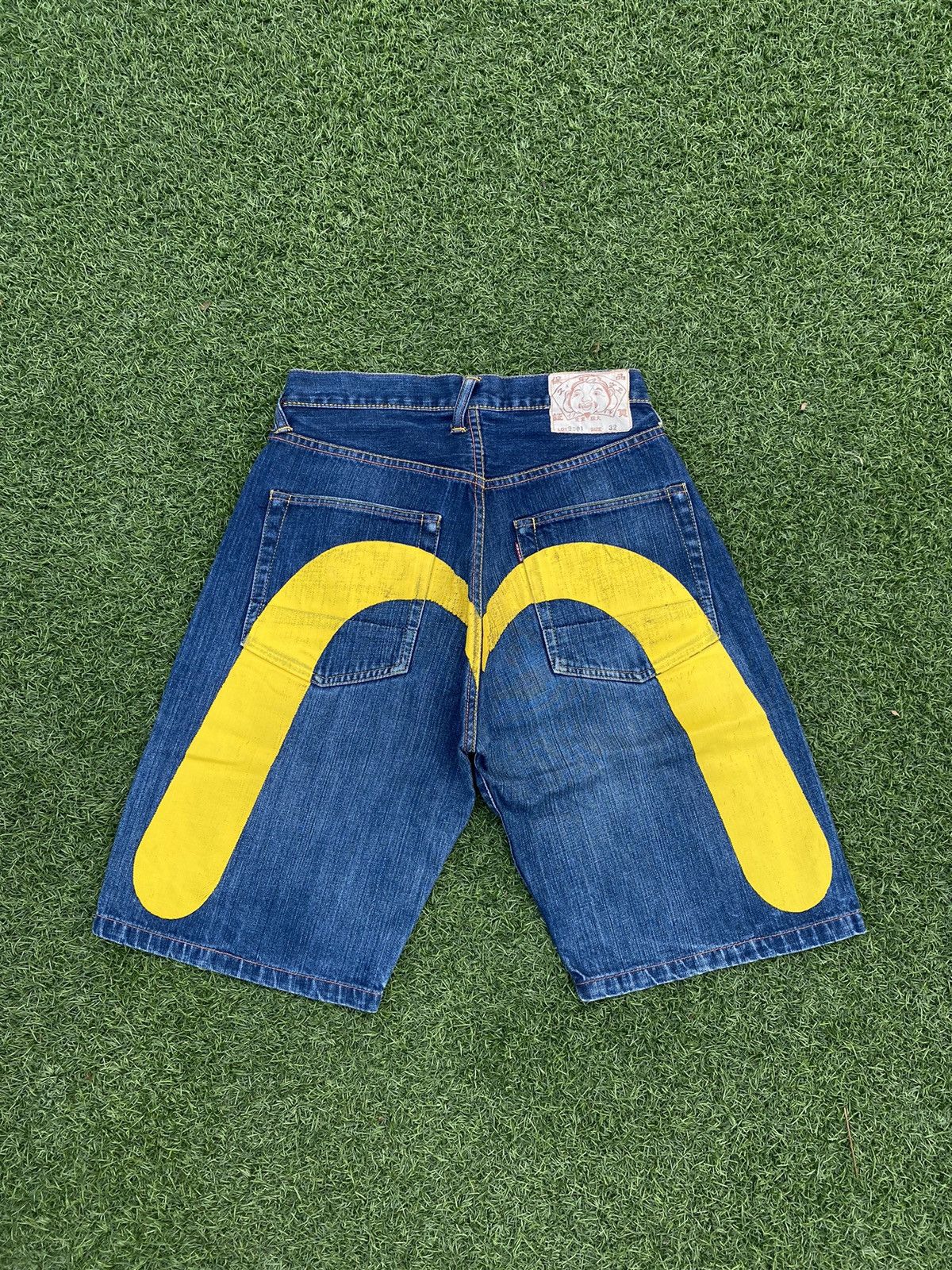 image of Evisu Short Pants Denim Yellow Daicock, Men's (Size 30)