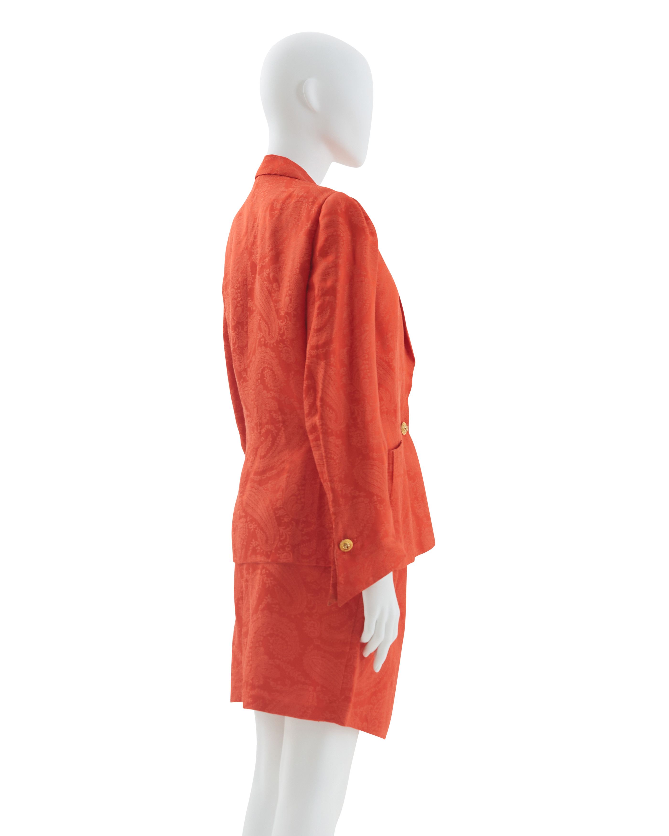 Versace S/S 1991 Orange silk paisley print blazer and skirt set Size M / US 6-8 / IT 42-44 - 5 Thumbnail