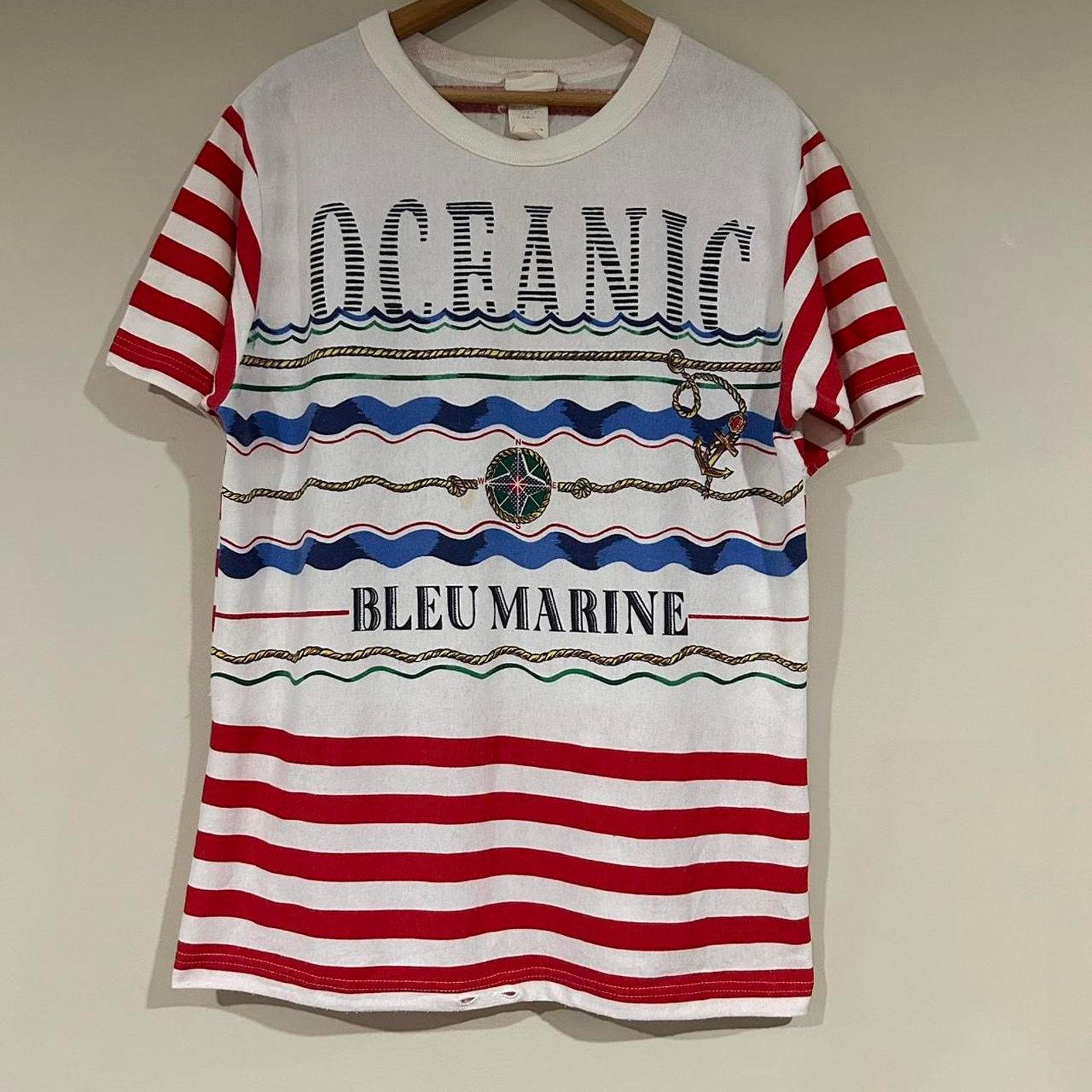 Other Vintage Oceanic Bleu Marine Striped Tee Shirt Size US M / EU 48-50 / 2 - 1 Thumbnail