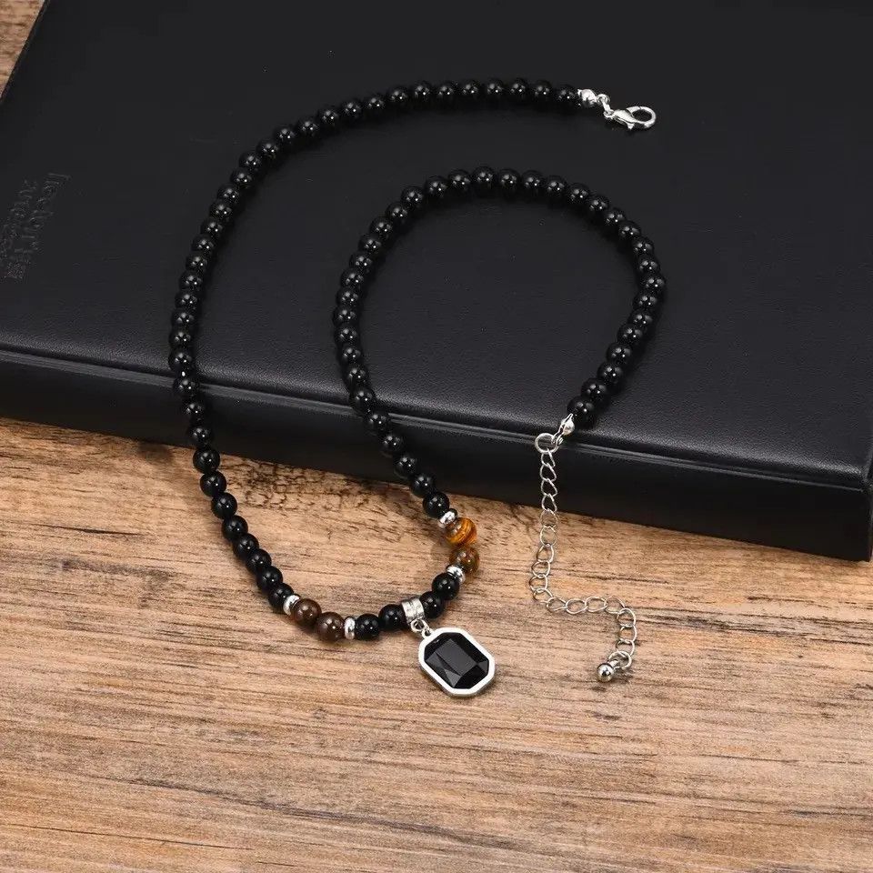 Jewelry × Vintage Mens Geometric Charm Necklaces, Black Beaded Tier Eye Stone Size ONE SIZE - 1 Thumbnail