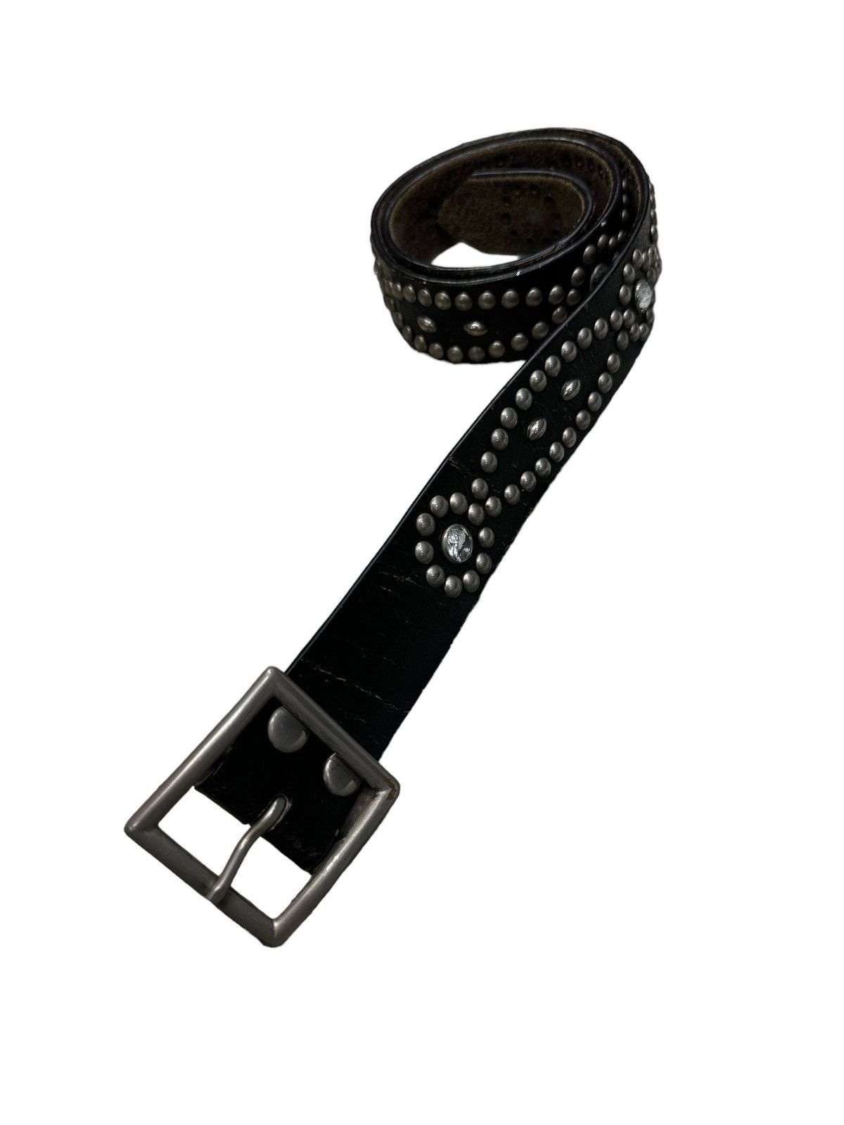 image of Rhinestone Studded Leather Belt Engraved in Black, Men's (Size 34)