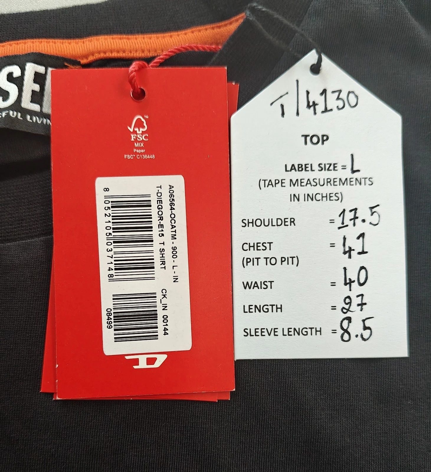 Diesel DIESEL Black T-Shirt With Logo Patch T 4130 Size US L / EU 52-54 / 3 - 5 Thumbnail
