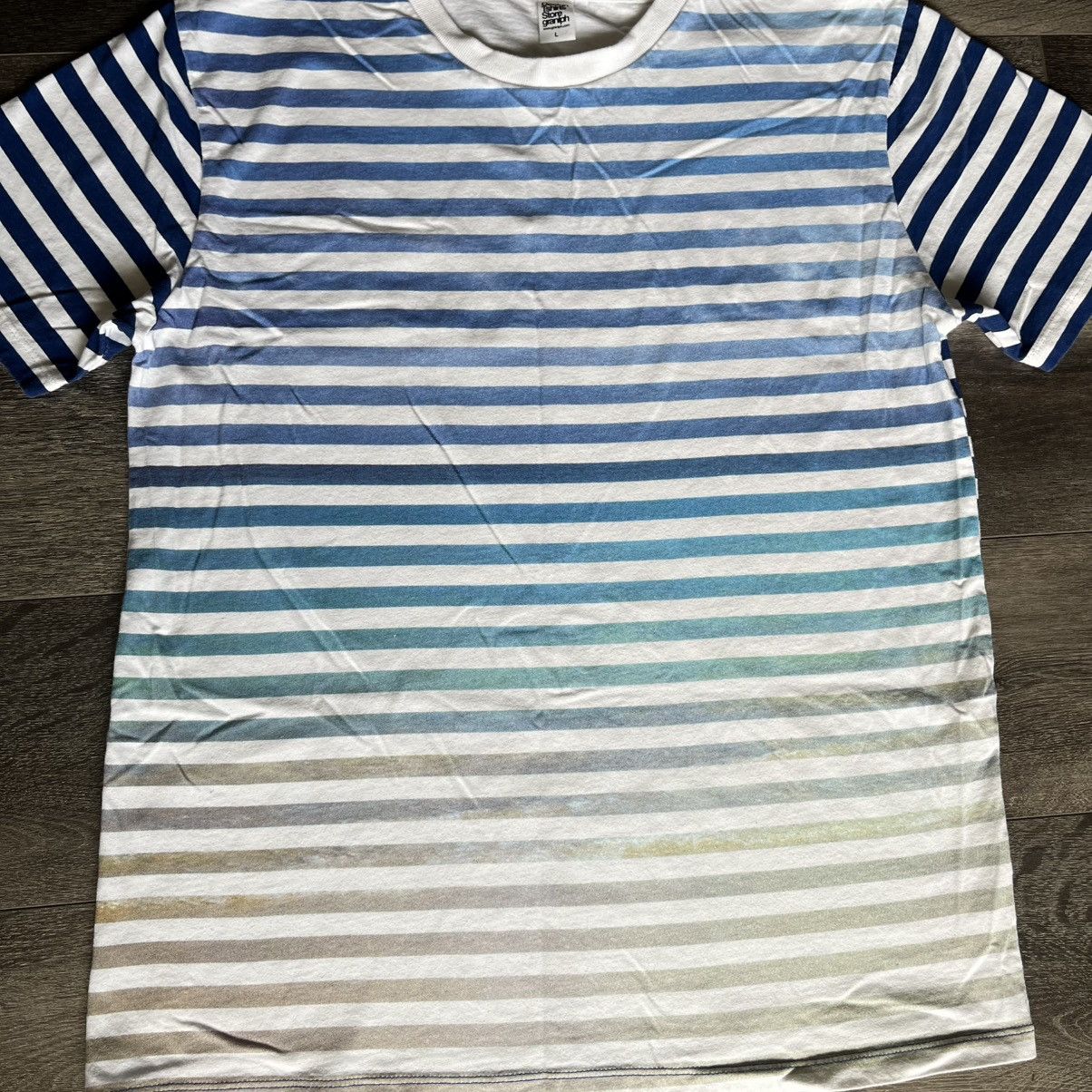 Japanese Brand Vintage 2000s Graniph Indigo Iridescent Striped T Shirt Y2K Size US L / EU 52-54 / 3 - 4 Thumbnail