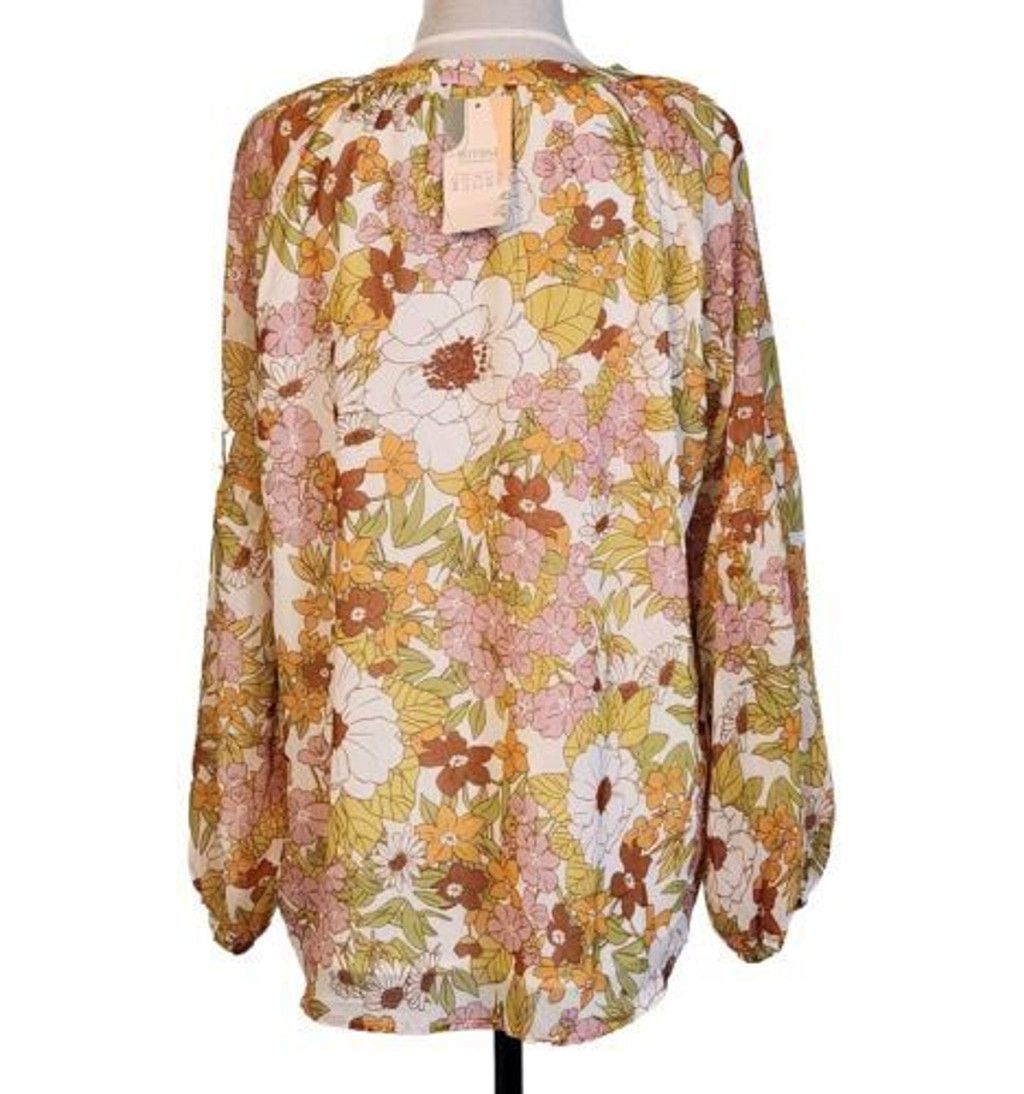 Designer BTFBM Size Large Blouse Floral Long Sleeved V Neck NWT Size L / US 10 / IT 46 - 4 Thumbnail