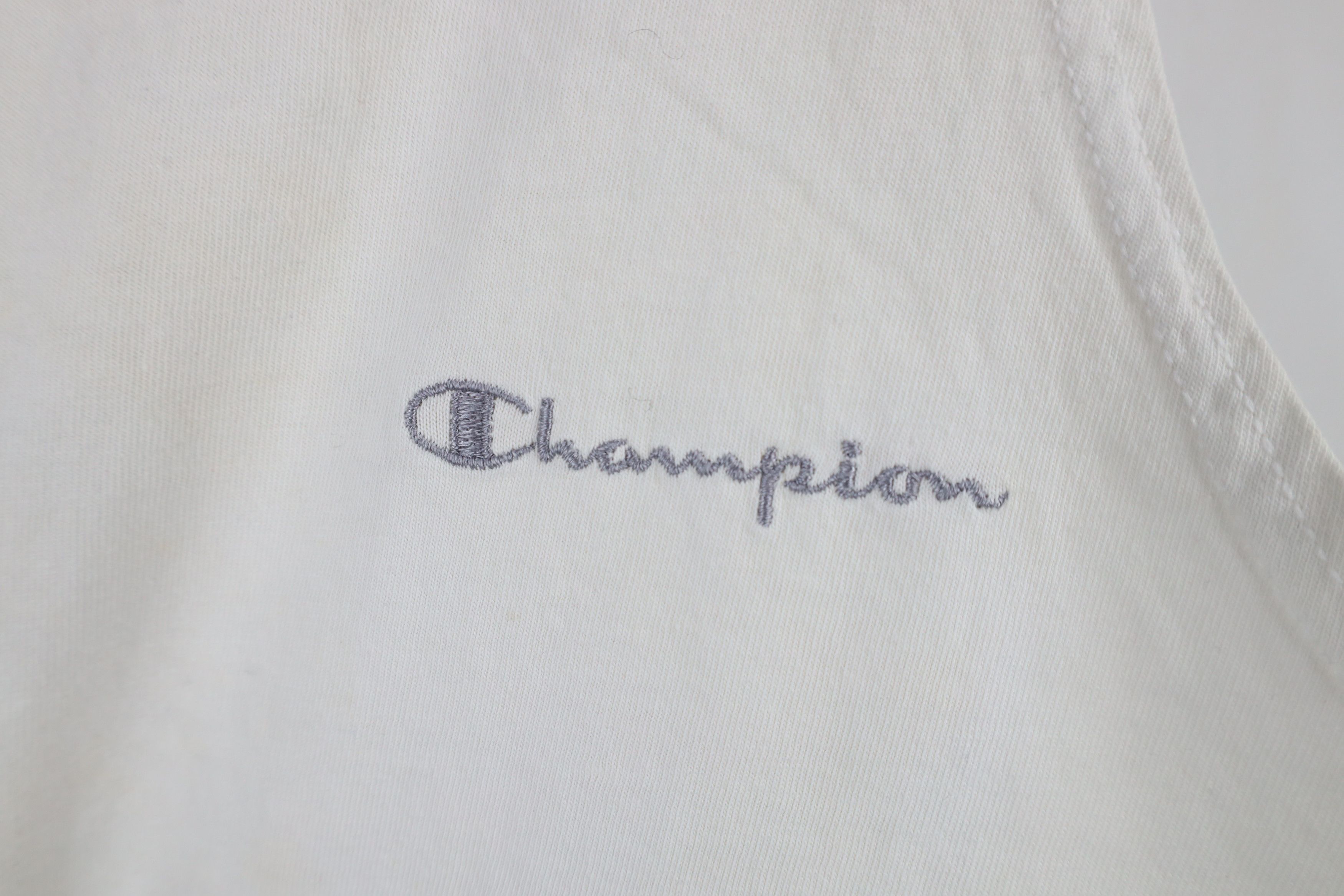 Champion × Vintage Vintage 90s Champion Spell Out Tank Top T-Shirt White Cotton Size US L / EU 52-54 / 3 - 4 Thumbnail