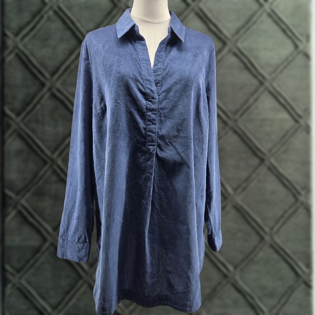 J. Jill J. Jill Blouse Womens L Blue Tunic Collared Long Sleeve Corduroy Pullover Size L / US 10 / IT 46 - 1 Thumbnail