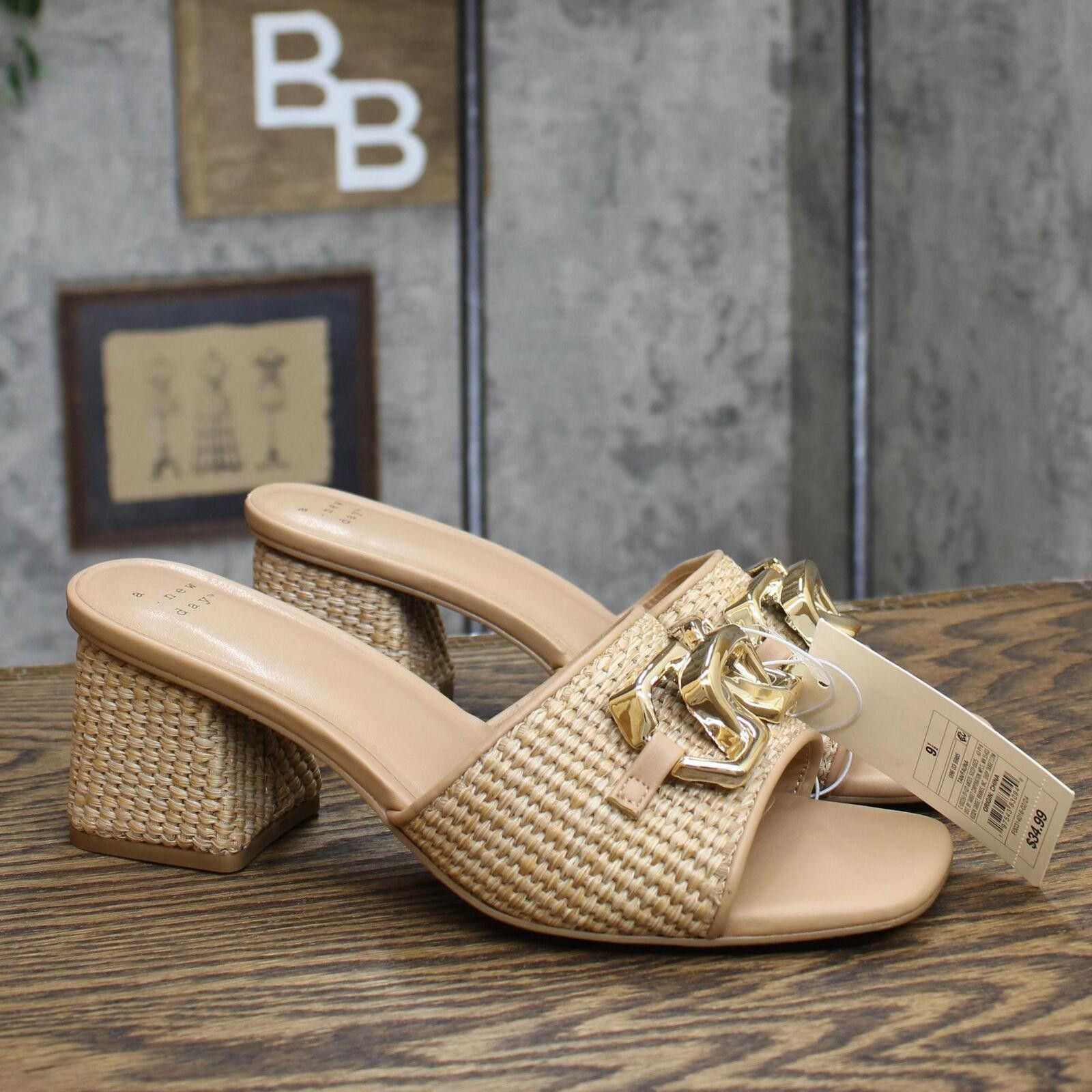 Designer NWT A New Day Raffia Mule Heels 89530483 Tan Brown 8M 8 M Size US 8 / IT 38 - 1 Thumbnail