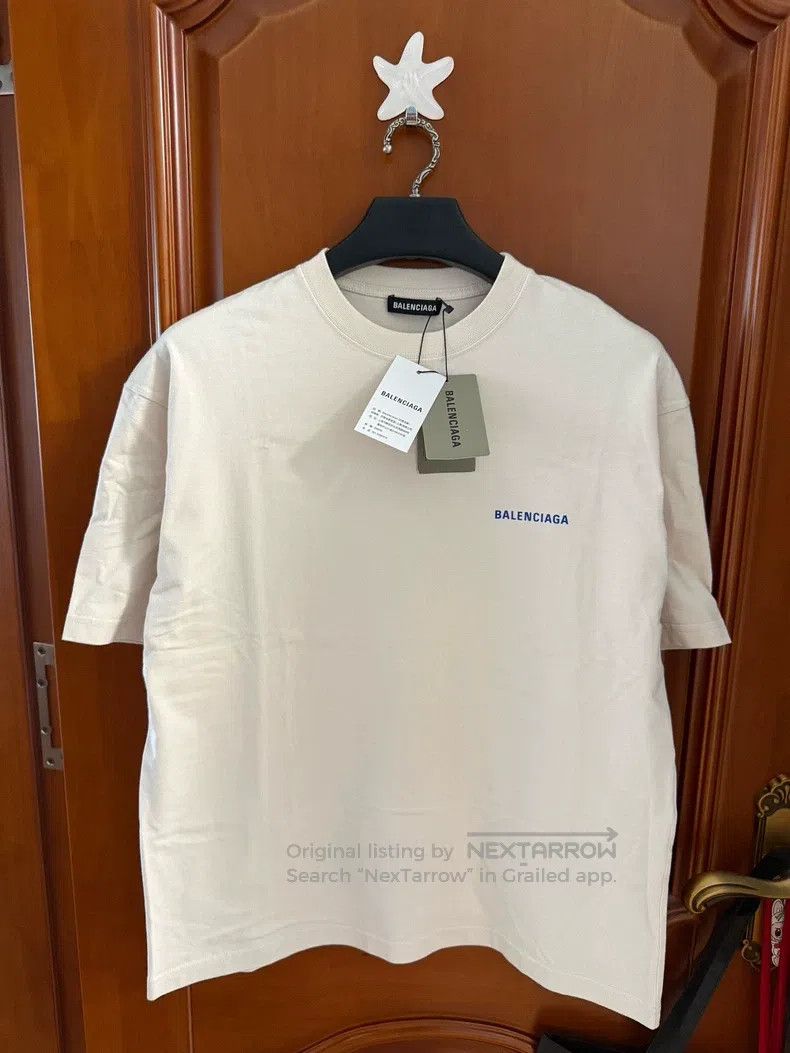 Balenciaga Beige Front and Back Logo Short Sleeve