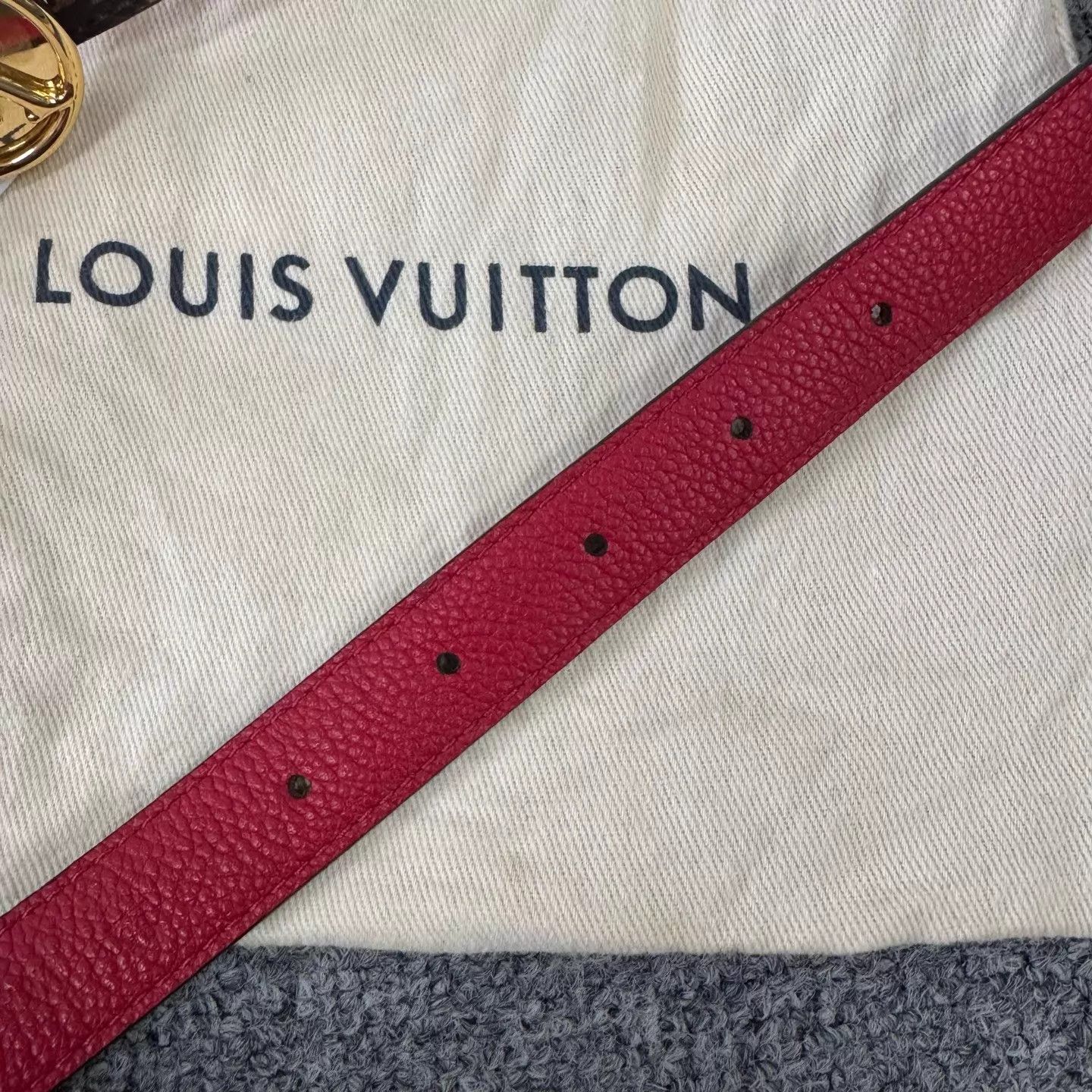 Louis Vuitton LV Monogram Brown Red 2Tone Gold Belt 99 85/34 Size ONE SIZE - 6 Thumbnail