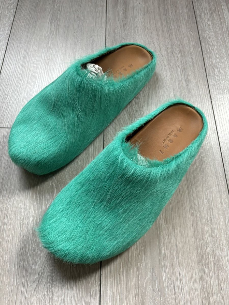 Pre-owned Marni Green Fur Mule Shoess 44 Shoes