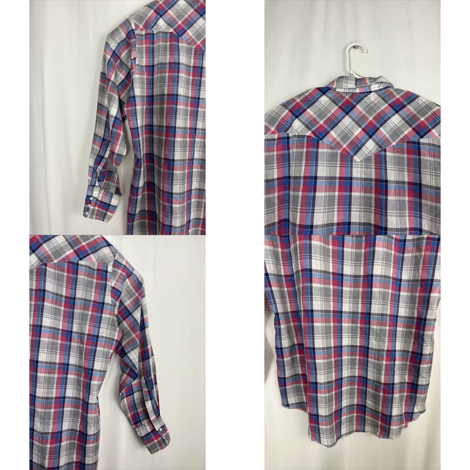 Vintage VINTAGE Western Frontier Mens Large Pearl Snap Long Sleeve Plaid Red White Blue Shirt Size US L / EU 52-54 / 3 - 9 Thumbnail