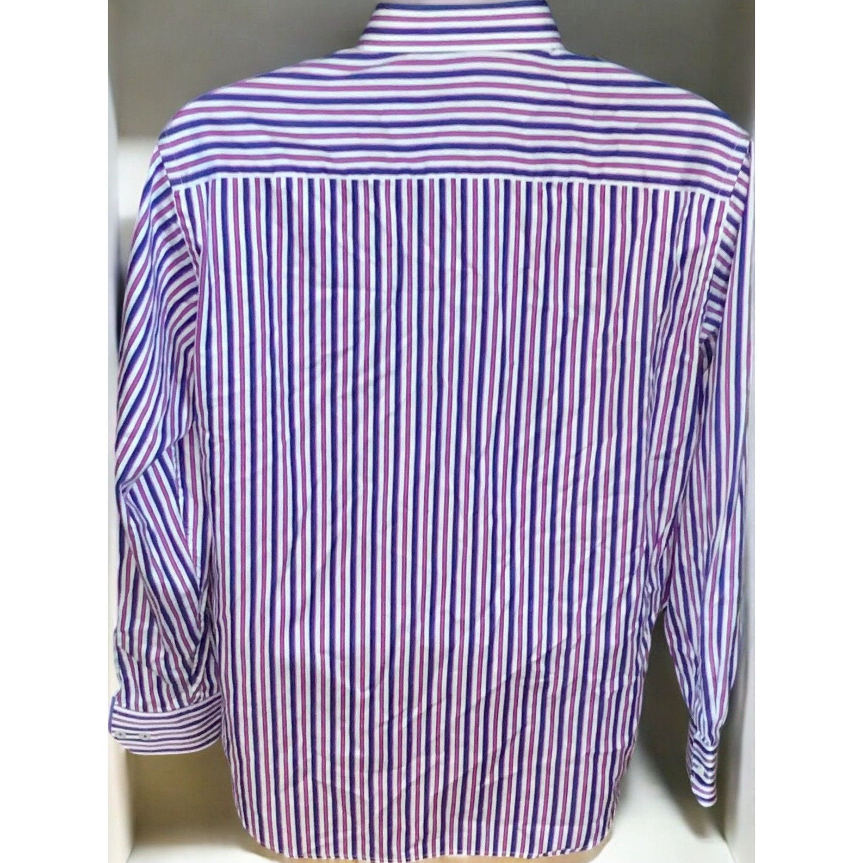 Bugatti Bugatchi Mens Cotton Classic Purple White Striped Shirt XL Size US XL / EU 56 / 4 - 7 Thumbnail
