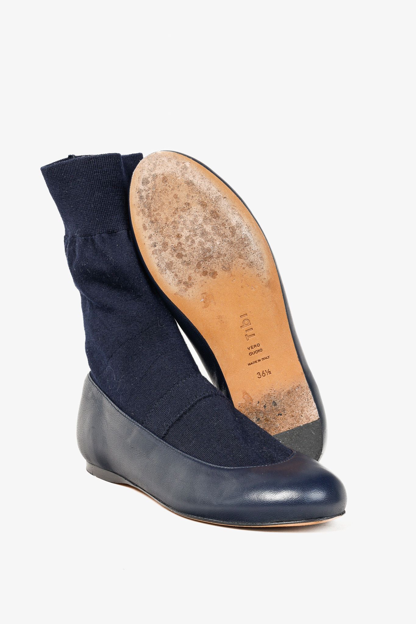 Tibi Tibi Borg Navy Leather Flat Sock Boots Size US 6 / IT 36 - 4 Thumbnail