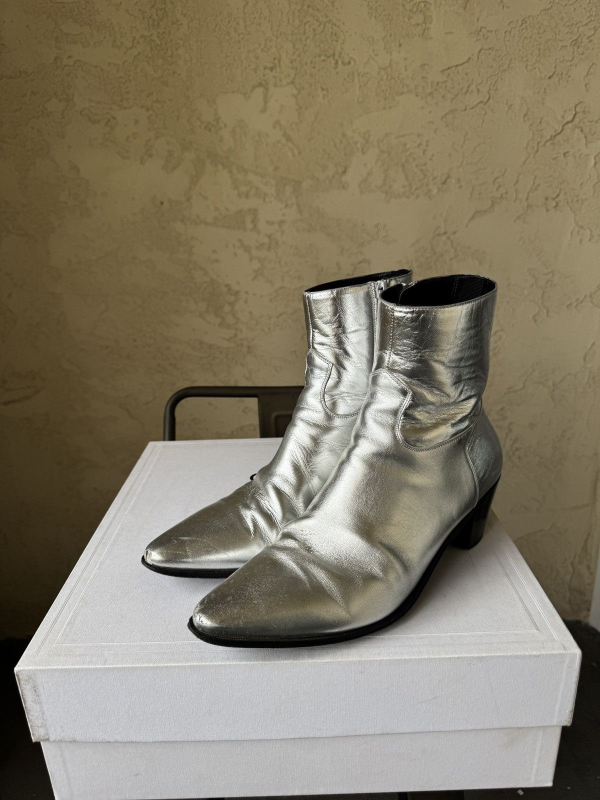 Celine × Hedi Slimane Silver Lukas Boots | Grailed