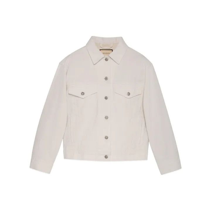 Gucci Gucci White GG Embroidered Denim Jacket 0079 Size M / US 6-8 / IT 42-44 - 1 Thumbnail