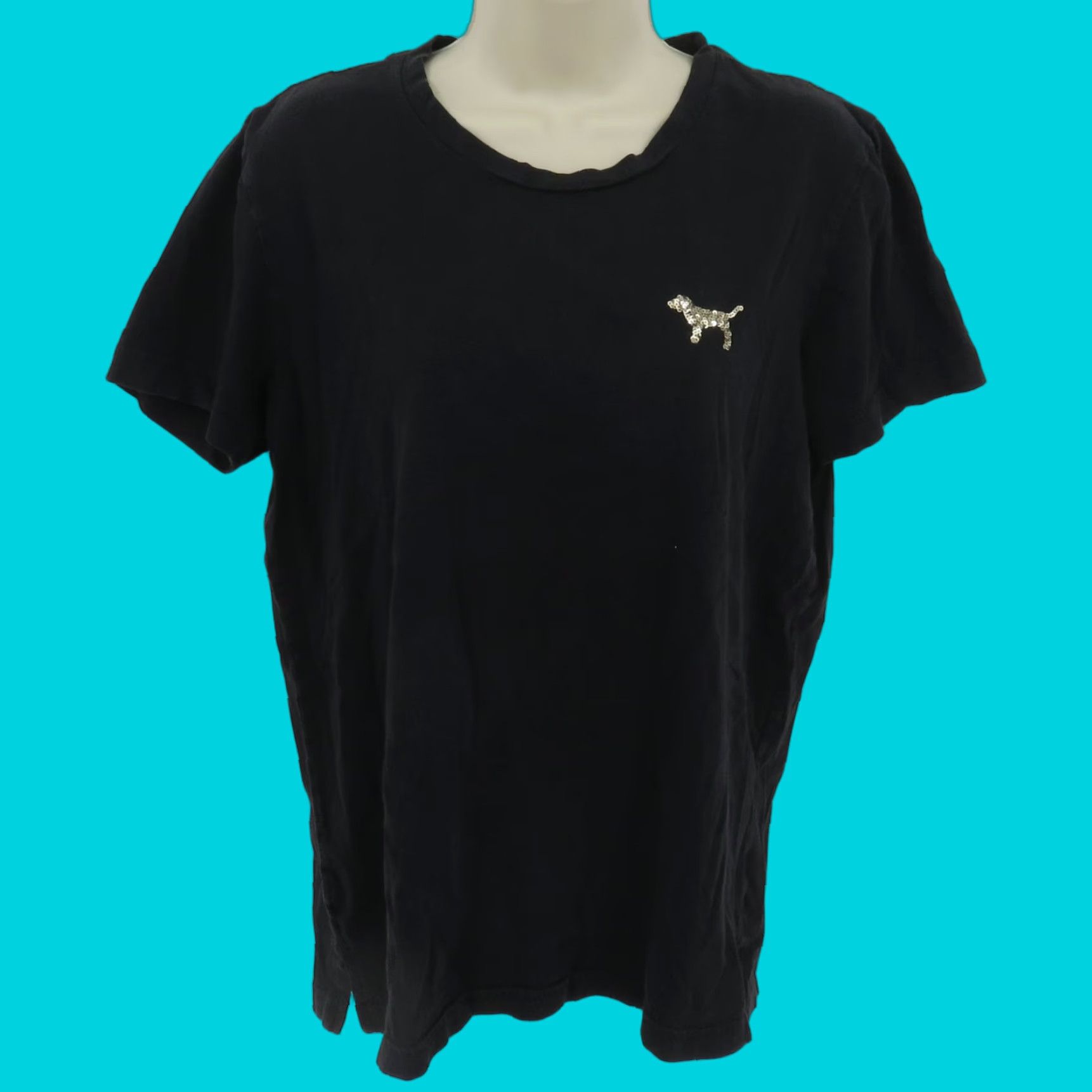 Victoria's Secret Victoria's Secret PINK Women Small Black Gold Sequin Dog Logo Tee T Shirt Top Size S / US 4 / IT 40 - 1 Thumbnail