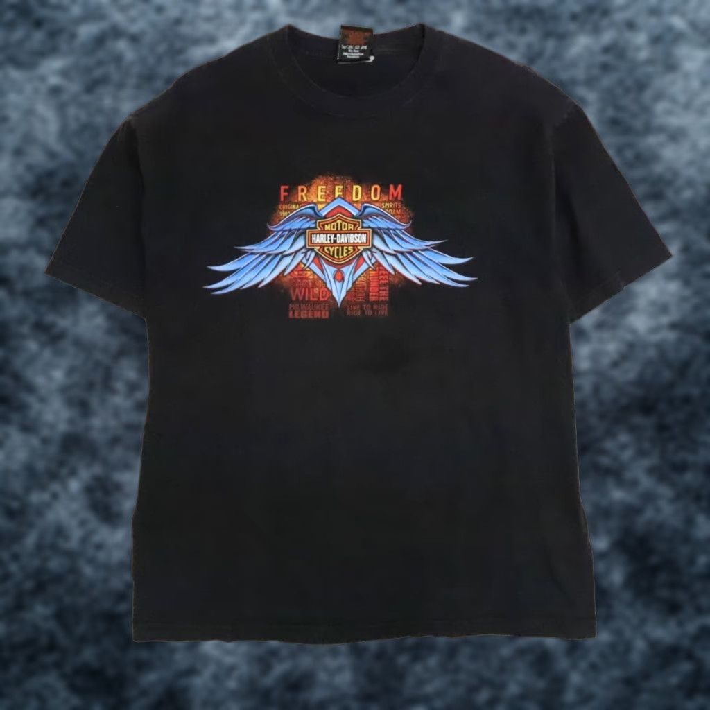 VINTAGE Harley-Davidson T-Shirt Harley-Davidson Motorcycles Freedom XL Black Men Short Sleeve Crew Neck Cotton
