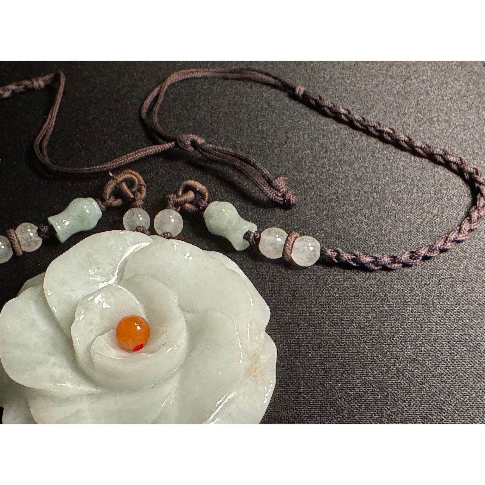 Other Vintage 20in Jadite Flower & Beads on Braided Cord Necklace Size ONE SIZE - 5 Thumbnail