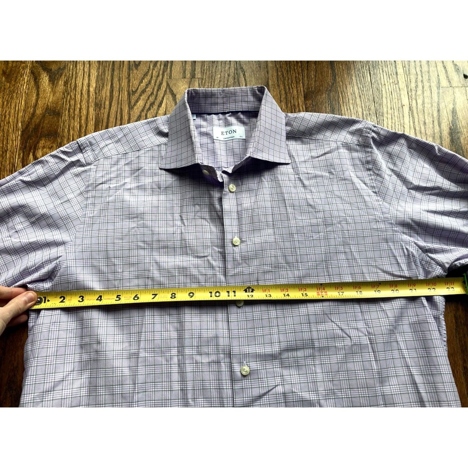 Eton Eton Dress Shirt Mens 17.5 44 Purple Long Sleeve Button Up Plaid Shirt Size 48R - 7 Thumbnail
