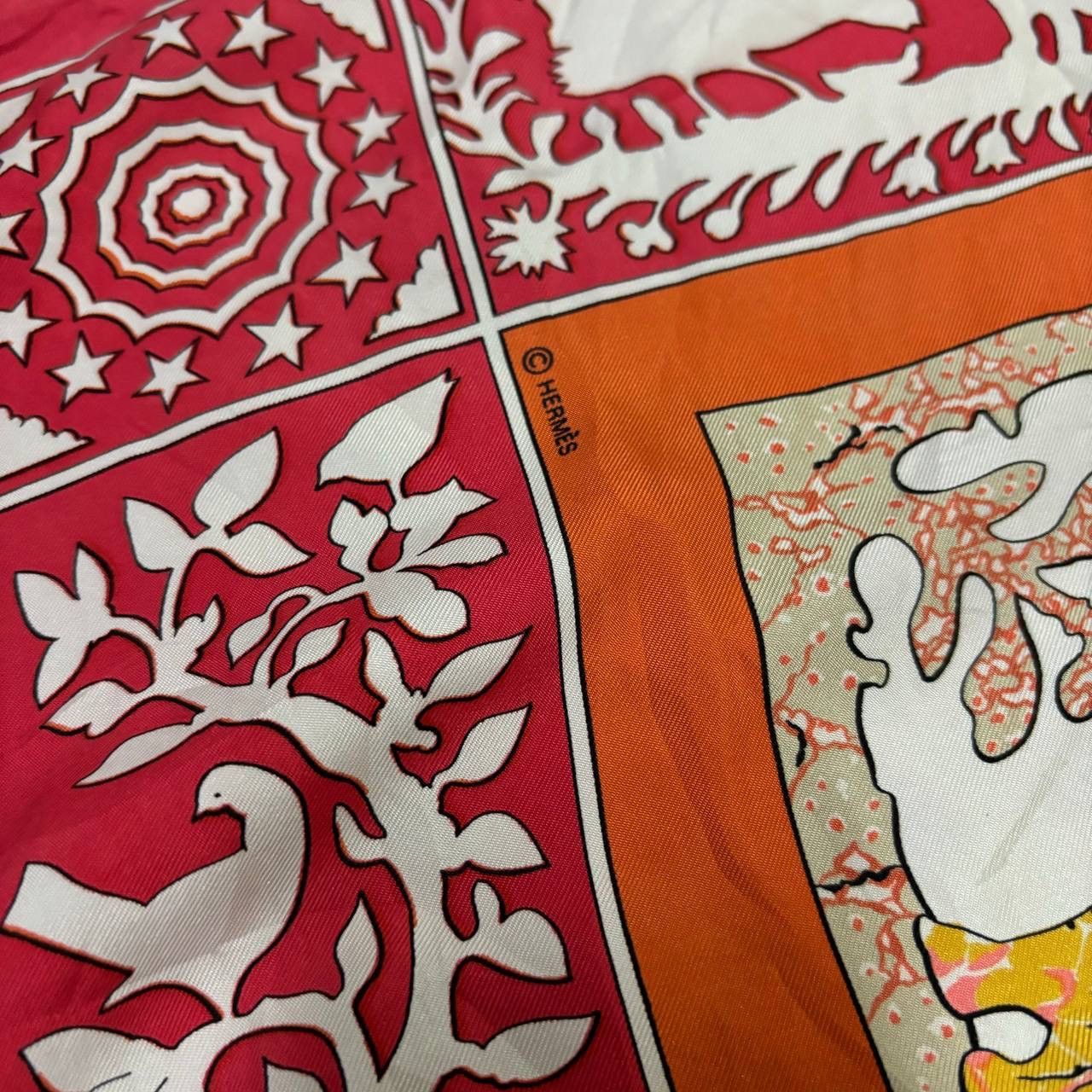 Hermes Hermes ‘Early America’ Silk Scarf Distressed Red Scarves Size ONE SIZE - 10 Thumbnail