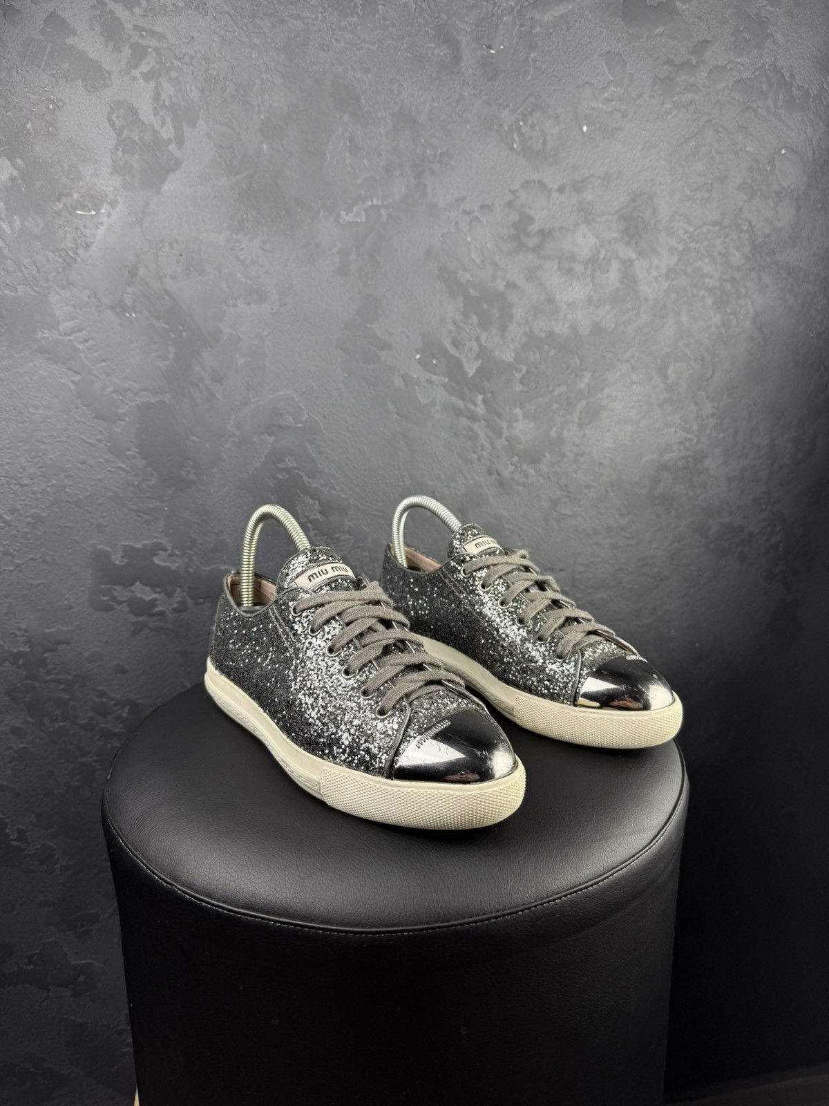Miu Miu Miu Miu Metallic Grey Glitter Low Top Sneakers Size 38.5 Size US 8 / IT 38 - 6 Thumbnail