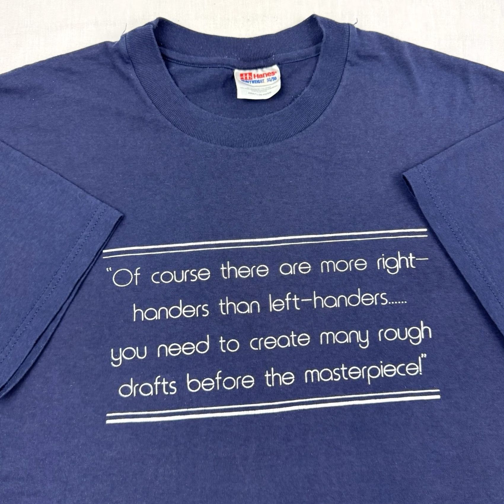 Hanes VINTAGE Hanes T-Shirt Shirt Adults Large Blue Graphic Print Left Handed Funny 90s USA Mens Size US L / EU 52-54 / 3 - 2 Thumbnail