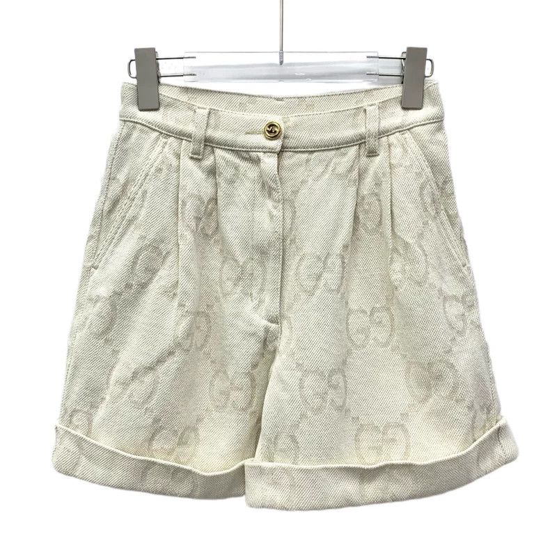 Gucci Gucci Beige logo jacquand printed cotton casual shorts Size 25" / US 0 / IT 36 - 1 Thumbnail