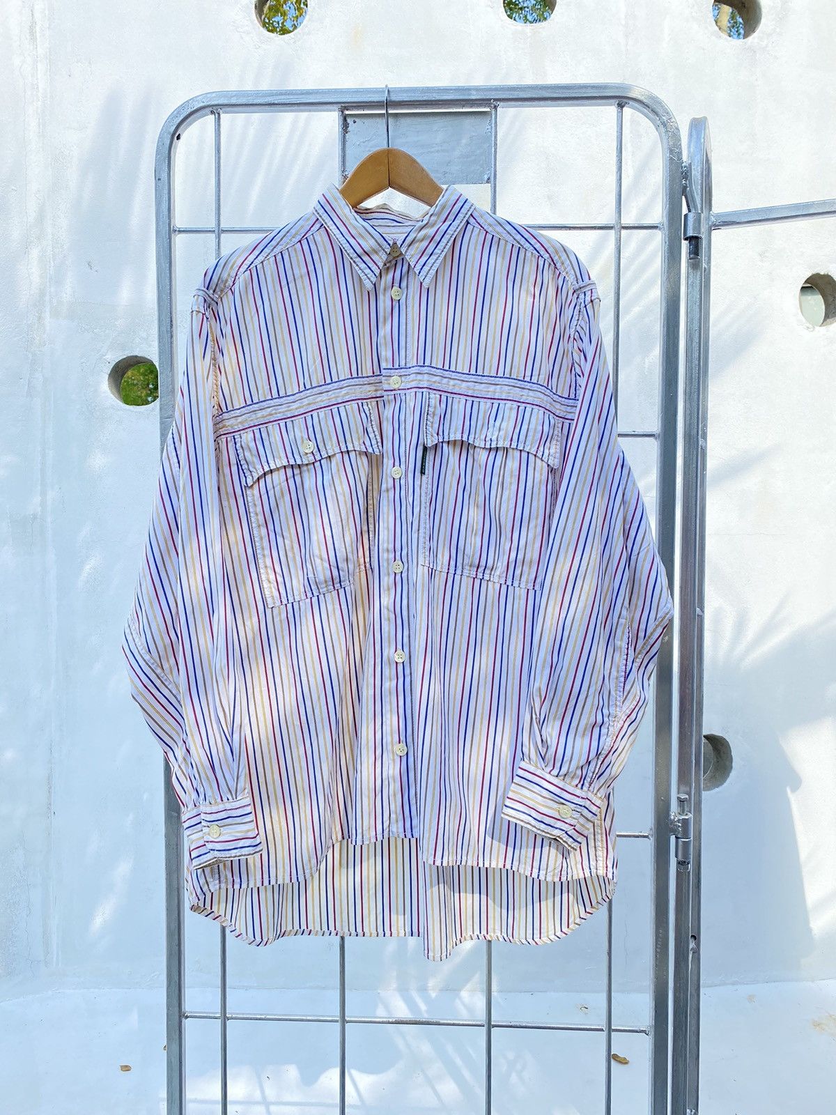 Image of Nigel Cabourn Multicolor Striped Shirt in White, Men's (Size XL)