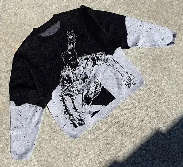 Print ChainSaw Head Knitted Oversized Sweater