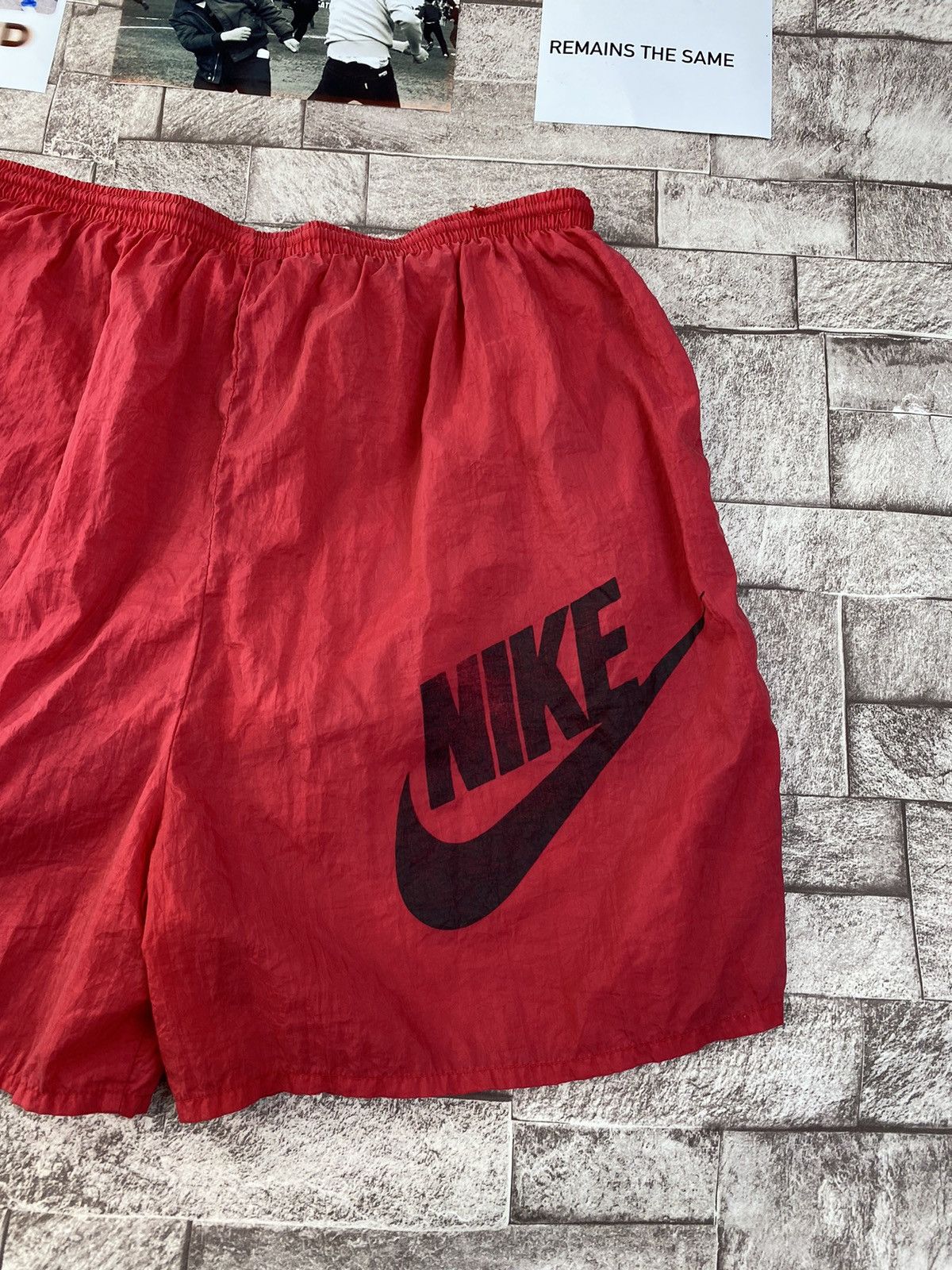 Nike × Vintage Vintage Nike Nylon Shorts 90s Big Logo Swoosh Men Red Size US 36 / EU 52 - 11 Thumbnail