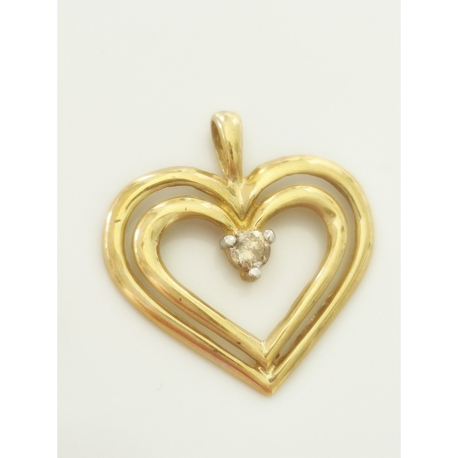 Other Vintage 10K Gold Diamond Double Heart Pendant Size ONE SIZE - 2 Thumbnail