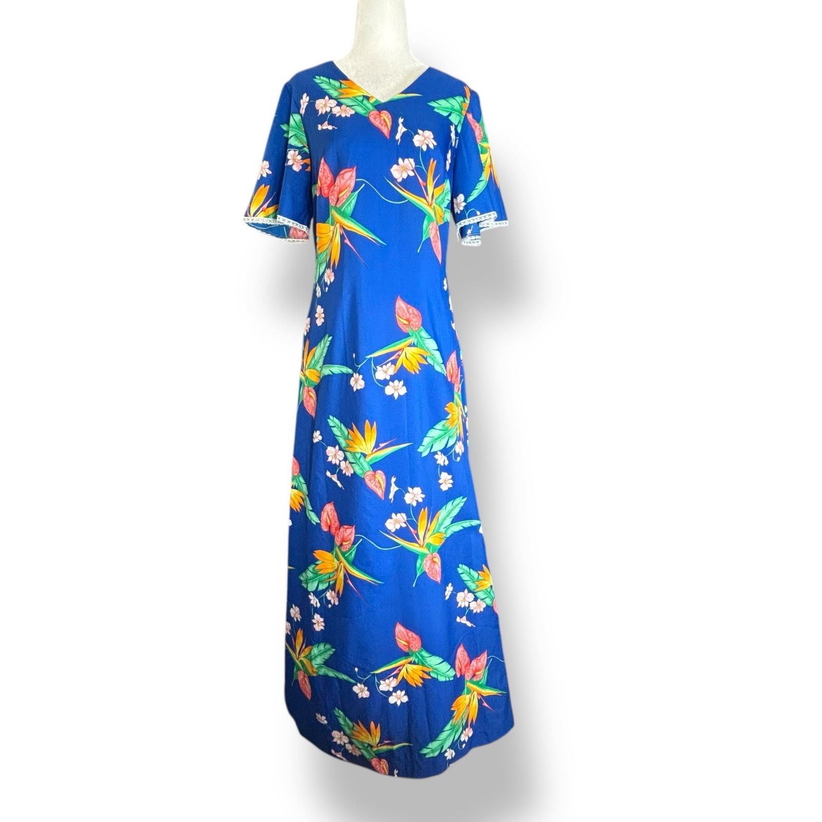 Vintage Vintage Made In Hawaii Maxi Dress Blue Tropical Floral Print Size M / US 6-8 / IT 42-44 - 1 Thumbnail