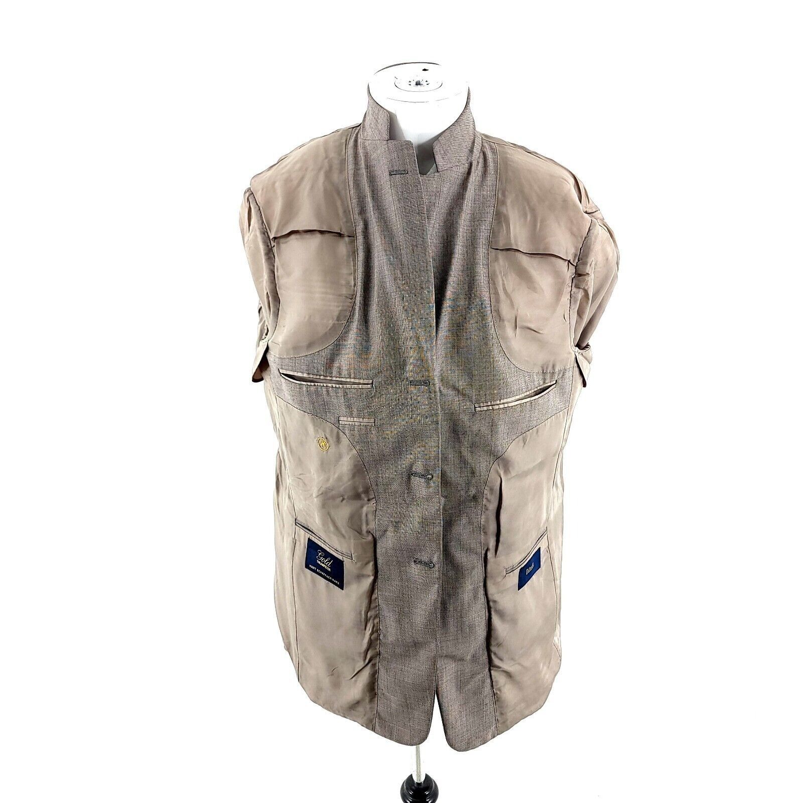 Hart Schaffner Marx DAMAGED Hart Schaffner Marx Gold Trumpeter Wool 3 Button Bla Size 40R - 12 Thumbnail