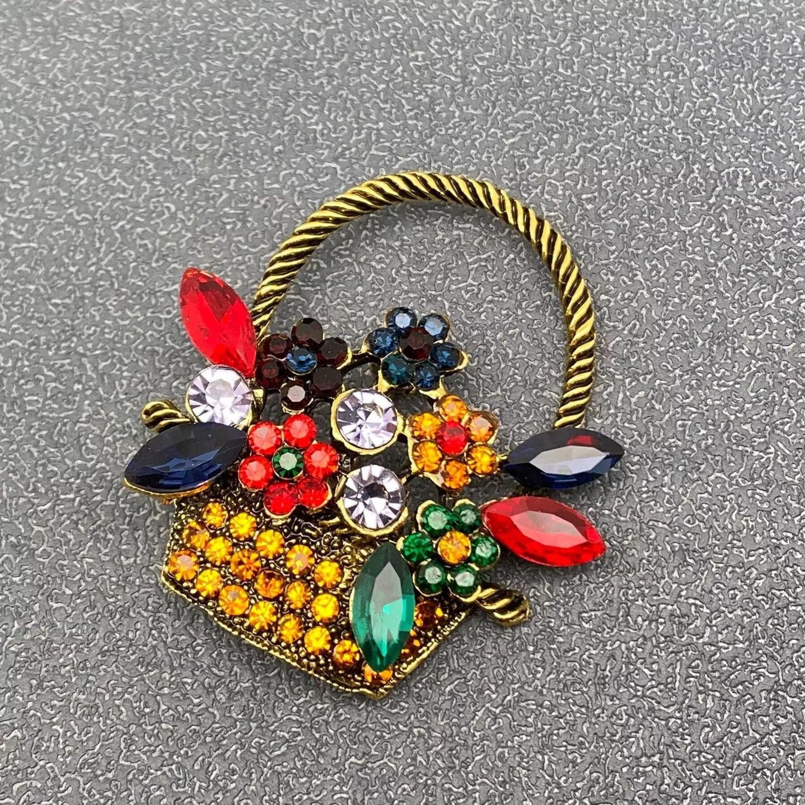 Unknown London Multicolor Rhinestone Basket Flower Brooch Pin Size ONE SIZE - 2 Thumbnail