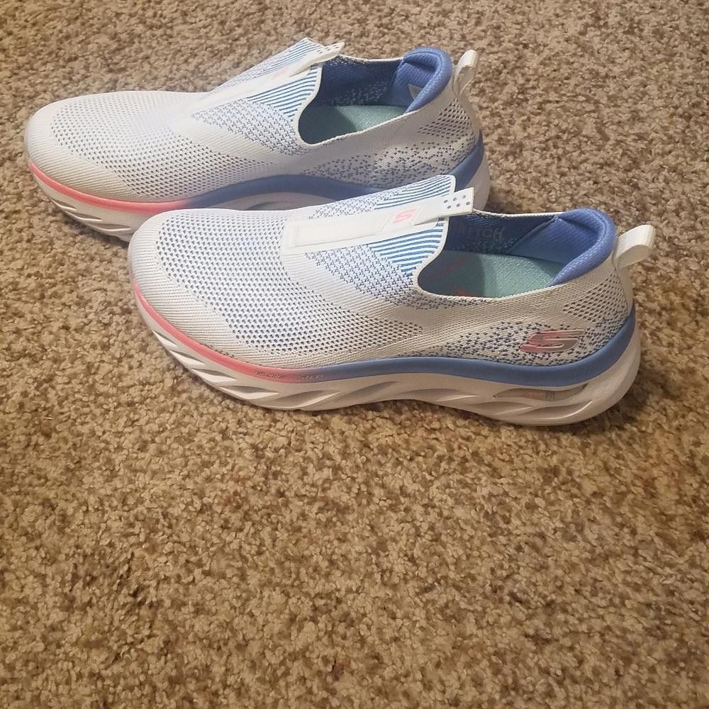 SKECHERS Skechers White and Blue Stretch Fit Sneakers Size 9 1/2 Size US 9.5 / IT 39.5 - 3 Thumbnail