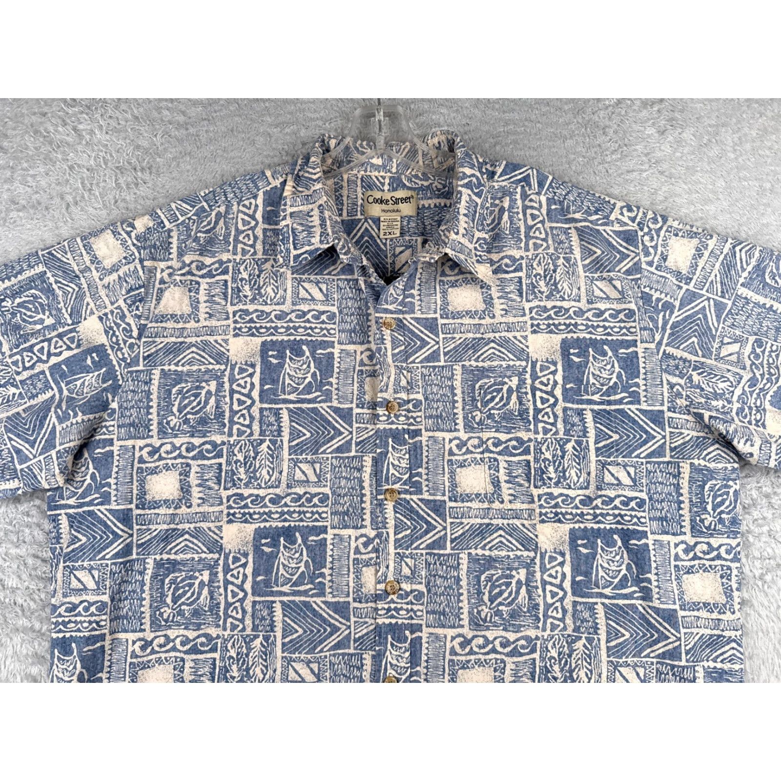 Vintage VINTAGE Cooke Street Shirt Men 2XL Blue Geometric Tile Floral 100% Cotton casual Wearable Button-Up Hawaiian Aloha resort Summer Winter Everyday Mens Size US XXL / EU 58 / 5 - 4 Thumbnail
