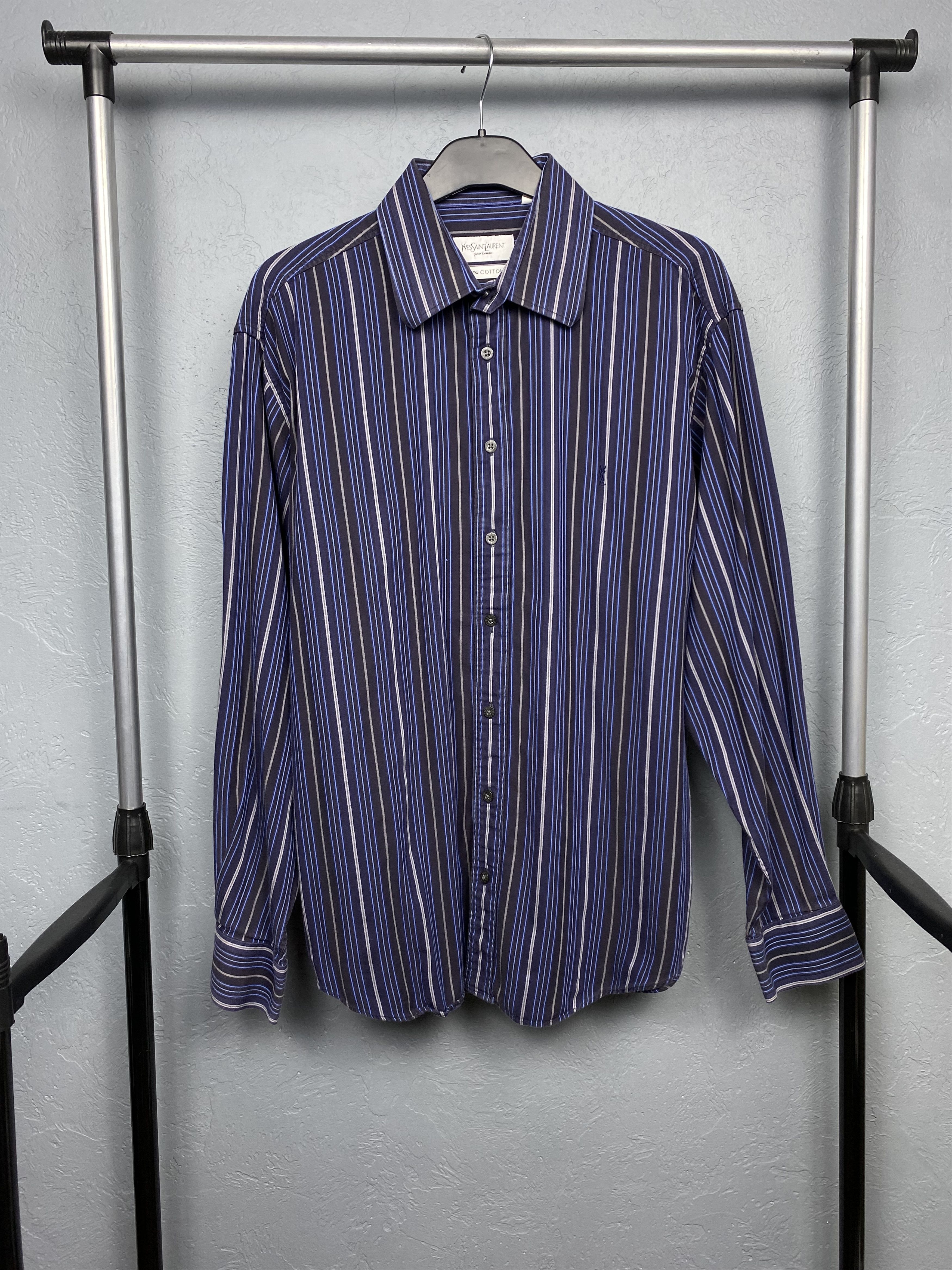 Yves Saint Laurent Yves Saint Laurent YSL Mens Long Sleeve Striped Shirt Size US L / EU 52-54 / 3 - 1 Thumbnail
