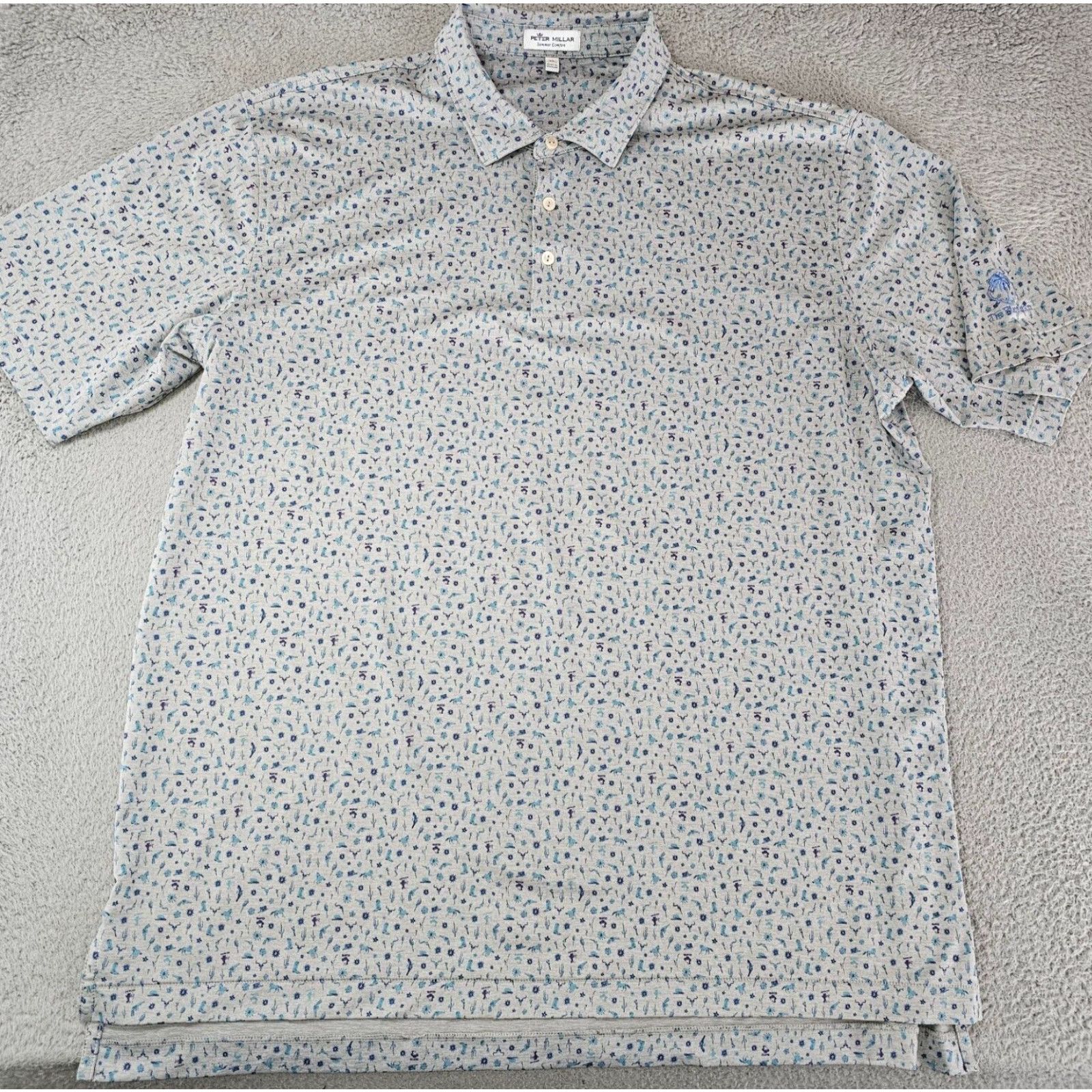 Peter Millar VINTAGE? No — Peter Millar Polo Summer Comfort Shirt Men XL Gray Graphic Print Western Cowboy Western Print Polo Casual Golf Shirt Mens XL Size US XL / EU 56 / 4 - 2 Thumbnail
