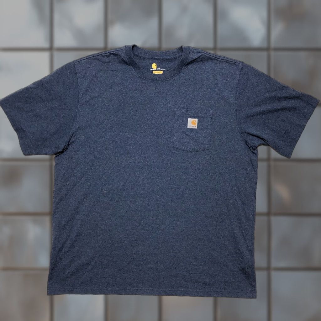 Carhartt VINTAGE Carhartt Mens Pocket T-Shirt Original Fit 2XL Heather Navy Blue EUC Size US XXL / EU 58 / 5 - 1 Thumbnail