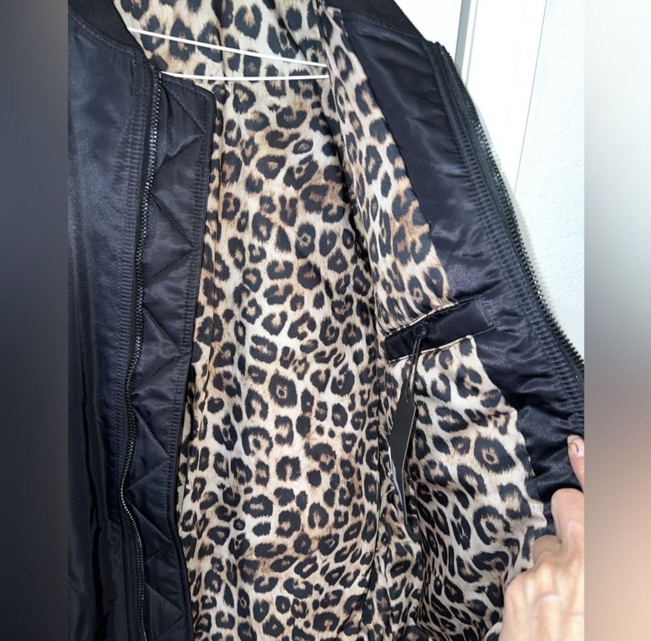 The Kooples The Kooples Black Satin Bomber Jacket Leopard Lining NWT Size XL / US 12-14 / IT 48-50 - 10 Thumbnail