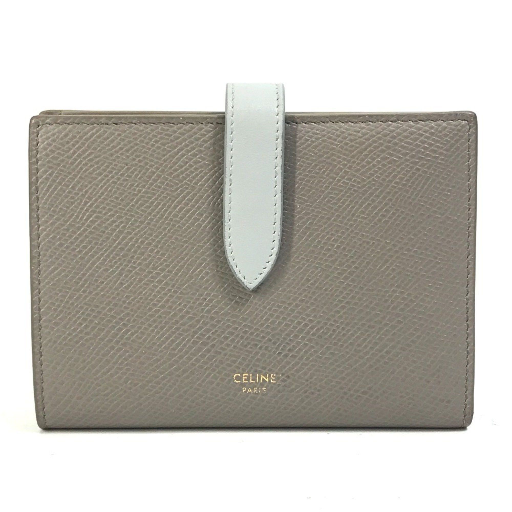 Celine CELINE 10B643BRU.10PI Two-Tone Medium Strap Wallet, Tri-fold Leather, Women's, Pebble Mineral, Gray x Light Blue Size ONE SIZE - 1 Thumbnail