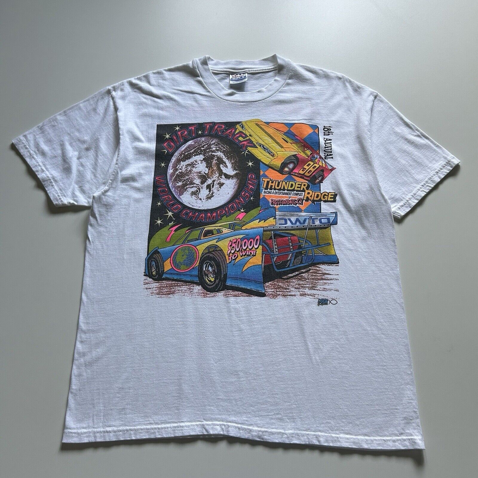 Hanes Vintage 90s Dirt Track World Champs Car Racing T Shirt XL Size US XL / EU 56 / 4 - 1 Thumbnail