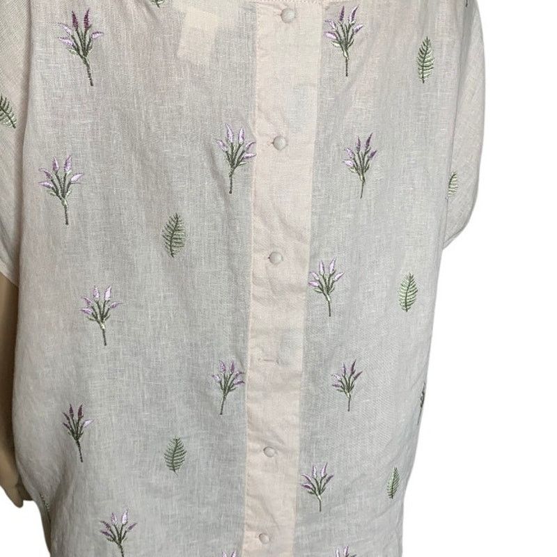 Cynthia Rowley Cynthia Rowley Linen Top Women Large Embroidered Button Back Size L / US 10 / IT 46 - 5 Thumbnail