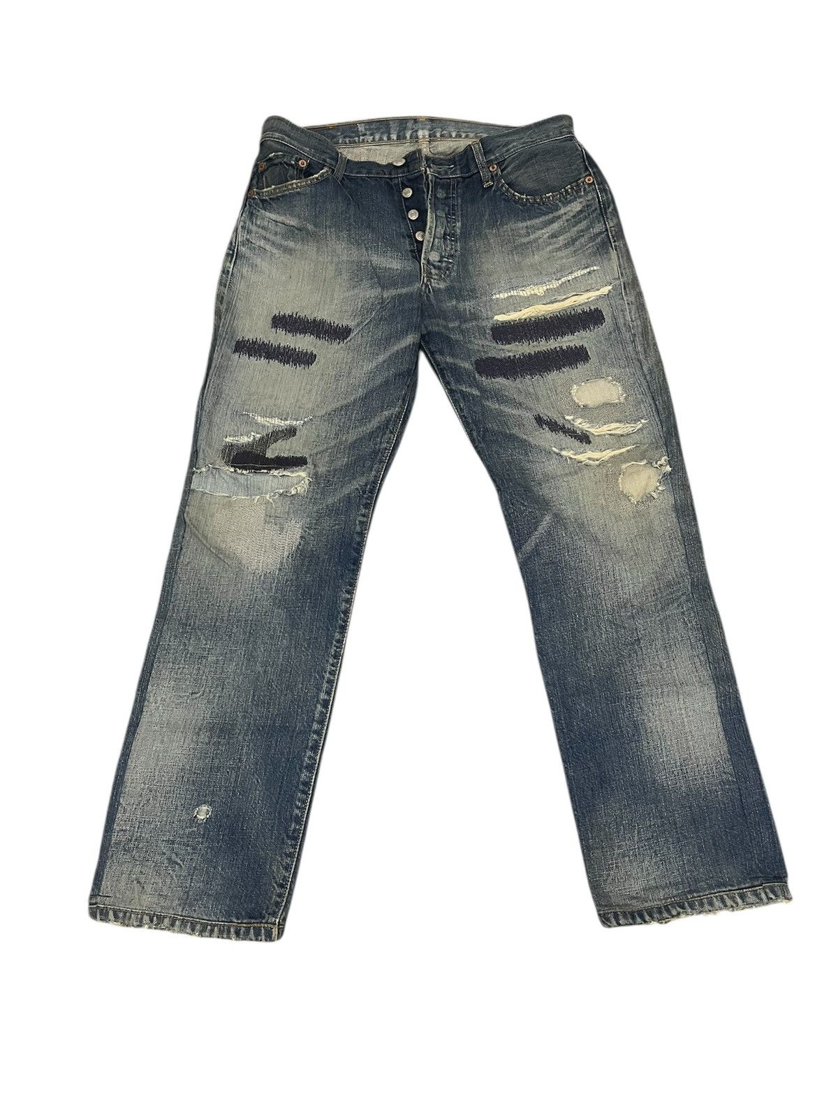 Levi's Vintage Levis Distressed Patchwork Jeans Size US 31 - 1 Thumbnail